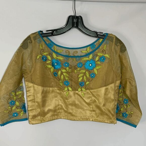 Custom Made Crop Top Sheer and Embroidered Details Size Small - Picture 1 of 7